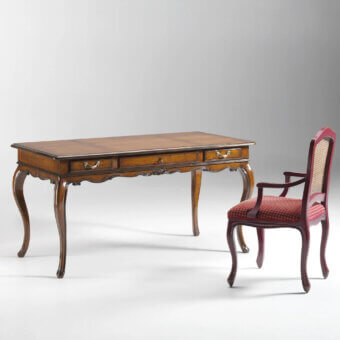 Elegant Faber Mobili Tiepolo desk with walnut construction and brass-colored pulls in a satin finish