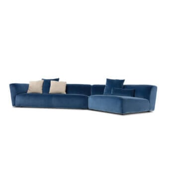Distinctive Frag Gast sectional sofa crafted in Italy with deep blue velvety textile upholstery and gently curved edges