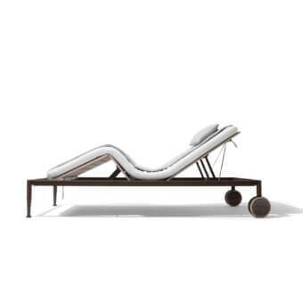 Distinguished Giorgetti Gea lounger crafted with carob powder-coated aluminum and breathable light beige cushioning