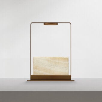 Elegant Giorgetti Gea table lamp with carob painted steel and sophisticated onyx diffuser boasting a subtle satin finish