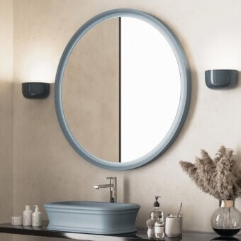 Avant-garde Norah Design MCVSPC01 mirror with muted blue-grey Norahcryl and velvety matt texture