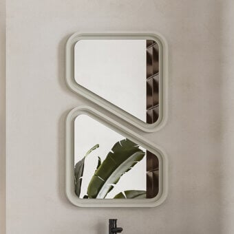 Architectural stunning mirror, Norah Design MCVSPC03, with pale grey-green Norahcryl and velvety matte finish built in integrated LED backlighting