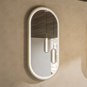 Elegant Norah Design mirror crafted in off-white NorahCryl with velvety matte finish and curved lines
