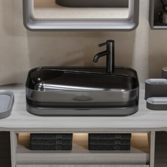 Exceptional Norah Design ANBA 02 washbasin crafted in dark gray Norahcrystal with a glossy finish