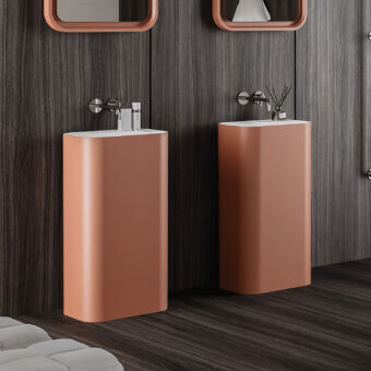 Architectural Norah Design ANCN 01 sink crafted in terracotta Norahcryl with a matte finish embodies seamless design