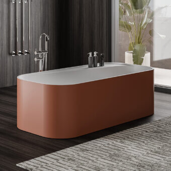 Exceptional Norah Design ANBT 02 bathtub crafted in terracotta and matte white Norahcryl solid surface with organically rounded form