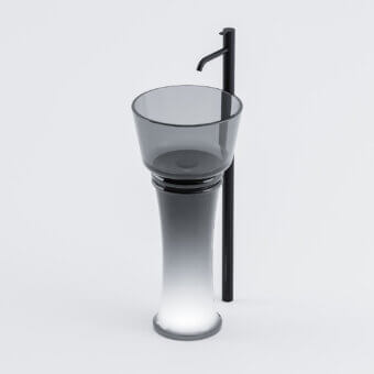 Captivating Norah Design ARCN 01 sink crafted in translucent smoky gray Norahcrystal with slender cylindrical silhouette