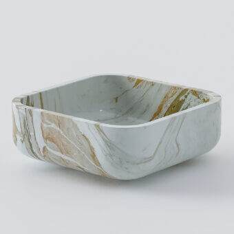 Distinguished Norah Design CUBA 04 washbasin crafted in pale green-grey Norahmarble with dramatic white, gold, and brown veining and polished finish