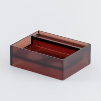 Architectural Norah Design CUBA washbasin crafted in translucent reddish-brown Norahcrystal and high-performance resin with rectilinear form