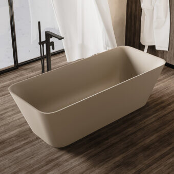 Superior Norah Design CUBT 01 bathtub crafted in muted beige Norahcryl with a velvety matte finish