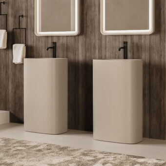 Distinguished Norah Design CUCN 01 washbasin crafted in Norahcryl with a velvety matte finish and muted beige tone