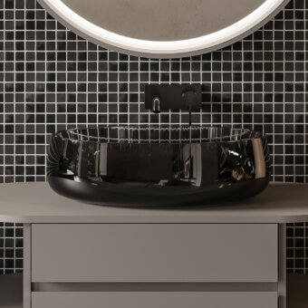 Distinguished Norah Design EYBA 02 washbasin crafted in Norahcryl with a velvety matt finish and fluid curved lines