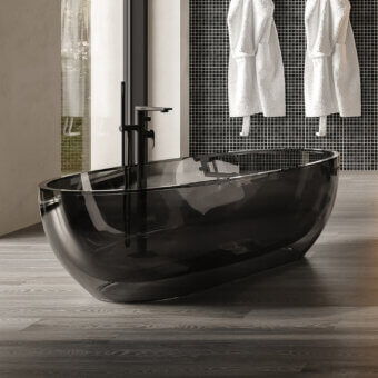 Elegant Norah Design EYBT 05 bathtub crafted in Norahcrystal with a striking black glossy finish and curved silhouette
