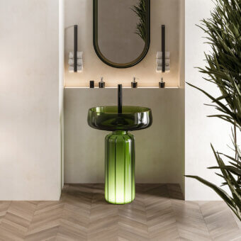 Exceptional Norah Design EYCN 01 sink crafted in vibrant green translucent Norahcrystal with a glossy sheen