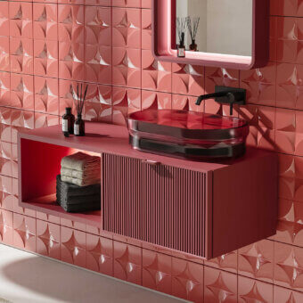 Exceptional Norah Design ISBA 02 washbasin crafted in coral red Norahcrystal with a glossy finish