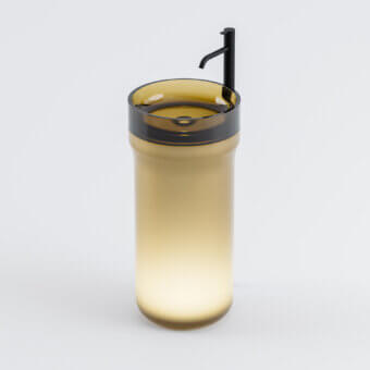 Distinguished NORAH DESIGN ISCN 01 sink sculpted in warm amber Norahcrystal with frosted base and polished rim