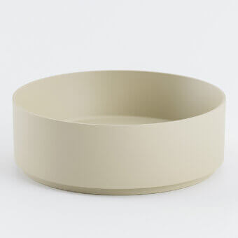 Distinguished Norah Design RNBA 01 washbasin with symmetrical circular form crafted in Norahcryl with a smooth matte beige finish