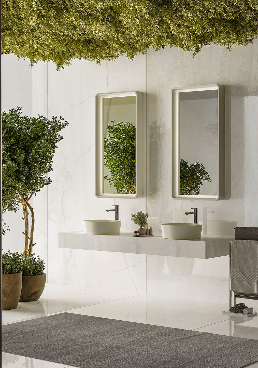Superior Norah Design RNBA 02 washbasin sculpted from white Norahcryl with a velvet-like touch and refined vertical profile