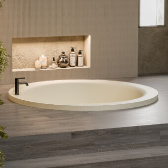 Exceptional Norah Design RNBT 03 bathtub crafted in off-white Norahcryl with a velvety matte finish for tranquil immersive soaks