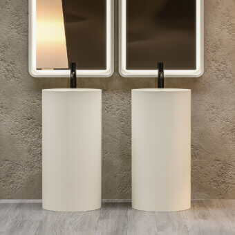 Elegant Norah Design RNCN 01 acrylic sink crafted from Norahcryl with a soft off-white velvety matte finish