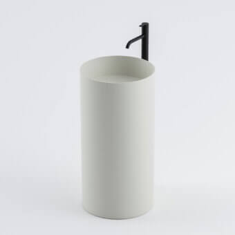 Superior Norah Design RNCN 01 washbasin crafted from Norahcryl in a light neutral gray with a velvety matte finish