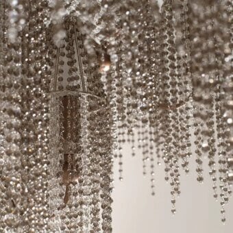 Exceptional Patrizia Garganti Burlesque EX XL chandelier built in clear glass beads and cut glass with a glossy finish