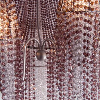 Superior Patrizia Garganti Burlesque chandelier with mauve and plum glass beads in a satin metal framework