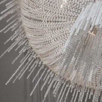 Superior Patrizia Garganti Burlesque ceiling lamp with expansive form and glossy white and silver beaded construction