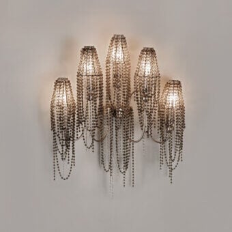 Lavish Patrizia Garganti Burlesque wall lamp with cascading translucent beads and polished silver-toned metal construction