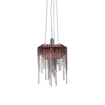 Superior Patrizia Garganti Burlesque suspension lamp with cascading glossy plum-colored beads and cylindrical form crafted in Italy