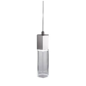 Distinguished Patrizia Garganti Chaos suspension lamp with clear glass and satin silver-toned metal creating a geometric form