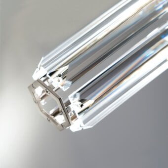 Avant-garde Patrizia Garganti Chaos chandelier built in satin-finish aluminum with clear diffusing panels emitting a warm white glow