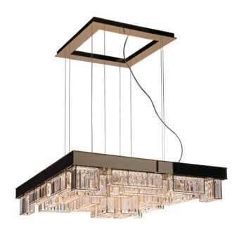 Distinguished Patrizia Garganti Gisele Square suspension lamp with a dark muted bronze metal frame and cascading crystal-like illuminated elements