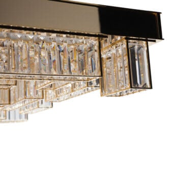 Superior Patrizia Garganti Gisele Square suspension lamp with a gold-toned metal frame and clear glass prisms crafted in Italy