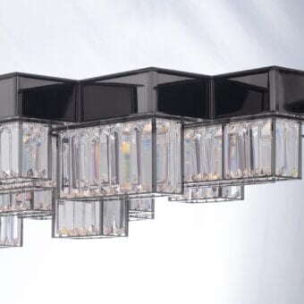 Architectural Patrizia Garganti Gisele with Rods suspension lamp in black metal and clear glass with integrated warm white LED lighting