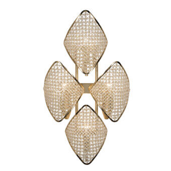 Elegant Patrizia Garganti Holly Wall Lamp crafted with gold metal and crystal elements creating a luminous textured surface