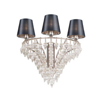Distinguished Patrizia Garganti Ophelia wall lamp crafted in metal with silver tone and clear crystal prisms with dark gray fabric shades