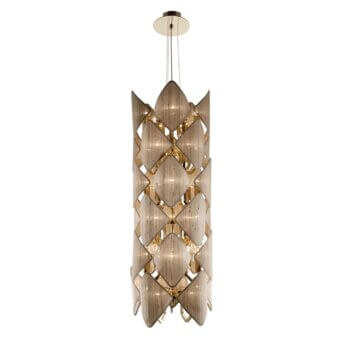 Superior Patrizia Garganti Holly Units suspension lamp in translucent material with golden metal accents and textured finish