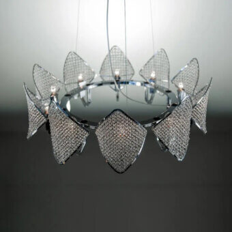 Luxury Patrizia Garganti Holly suspension lamp with crystalline modules and highly polished silver metallic finish