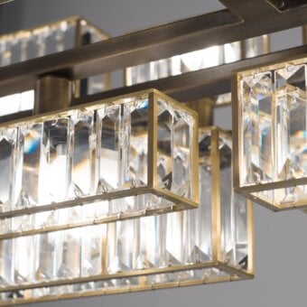 Distinguished Patrizia Garganti Tur chandelier crafted in transparent crystal lozenges with a satin golden metallic structure