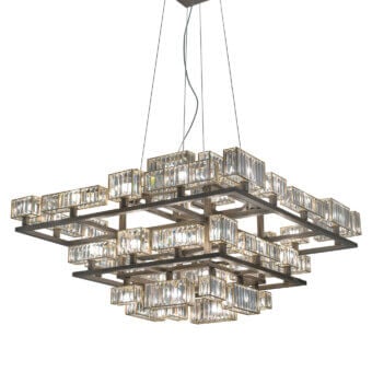Elegant Patrizia Garganti Tur Concentric chandelier in warm brushed metallic metal with clear glass elements