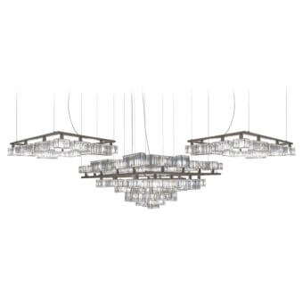 Elegant Patrizia Garganti Tur XL chandelier with cascading rectangular blocks in dark gray or bronze toned metal with brushed finish