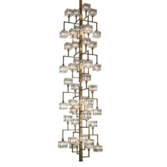 Exclusive Patrizia Garganti Tur XL suspension lamp crafted in warm gold-toned metal with clear glass modules