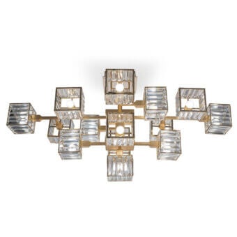 Distinguished Patrizia Garganti Tur ceiling lamp crafted with polished gold-tone metal and clear crystal modules in a contemporary geometric design