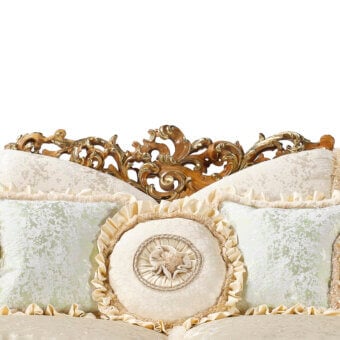 Exquisite Riva Mobili D'Arte 22263 sofa crafted in Italy with pale green and cream patterned silks, plus floral embroidered cushions and gilded wood finish