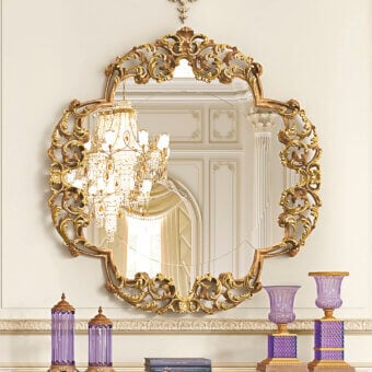 Distinguished Riva Mobili D'Arte 22037 mirror crafted in gold-toned wood with lavish floral and foliate embellishments