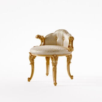 Exquisite Riva Mobili D'Arte 22043 chair handcrafted in wood with glossy golden finish and patterned cream textile upholstery