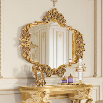 Exceptional Riva Mobili D'Arte 22057 mirror crafted with sculpted floral carvings in a glossy golden tone