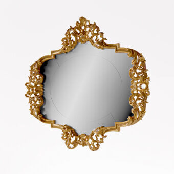 Exceptional Riva Mobili D'Arte 22057 mirror crafted in wood with a glossy golden finish displaying ornate floral motifs