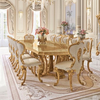 Exceptional Riva Mobili D'Arte 22090 table handcrafted in Italy with ornate gold-toned wood and extensively carved details